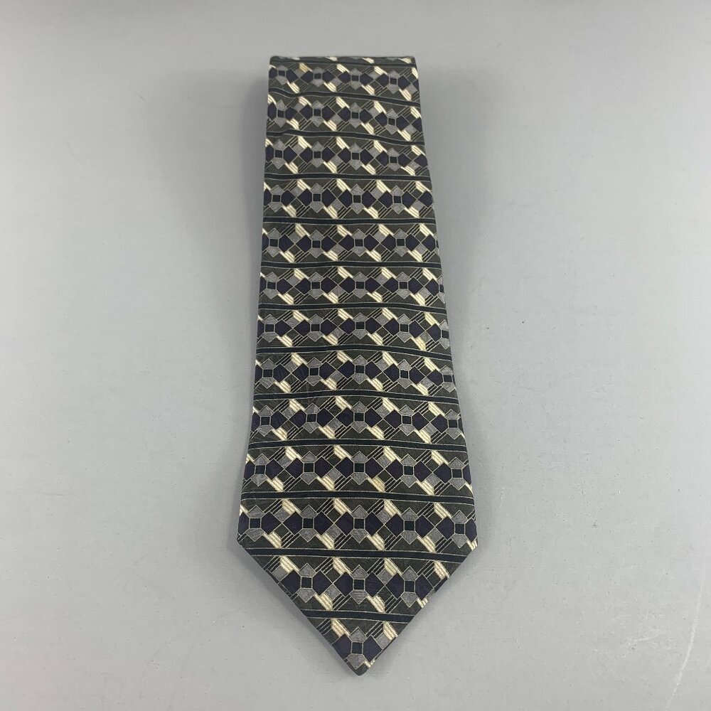 L' Homme Olive Green / Black Geometric Men's Tie 4" x 60"